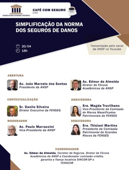Café com Seguro abordará a simplificação da  Norma dos Seguros de Danos